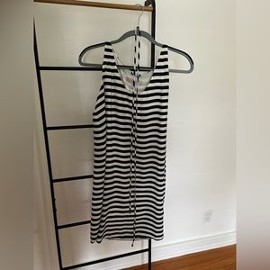 Loft navy striped dress with optional tie for middle section